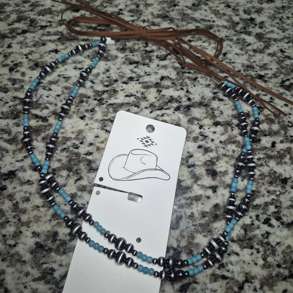 Turquoise and Silver Beaded Hat Belt
